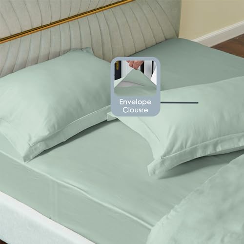 Pizuna Luxurious Cotton King Size Oxford Pillowcases 2 Pack Seafoam Sage 50x90cm - Image 3