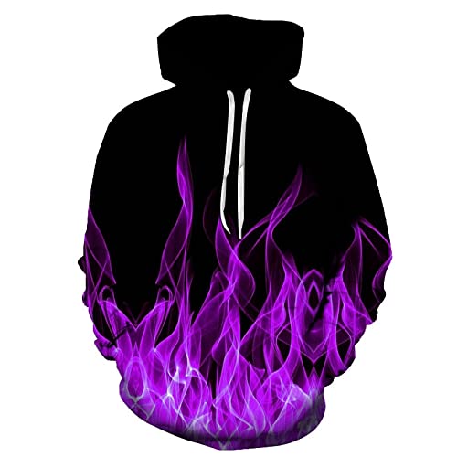 Color purple flame 3D printing men's and women's Hoodie, fashion casual sportswear, autumn and winter funny jacket