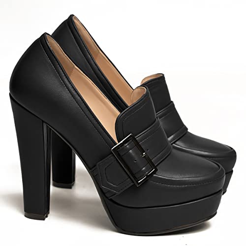 Image of SHODENSE Women Vintage Chunky Platform Loafers Pumps Tassel Round Closed Toe Slip On Suede Block High Heel Dress Loafer Shoes Buckle Strap Oxford Loafers Fringe Pump Dressy Chic Sexy Y2k 4-11 M US