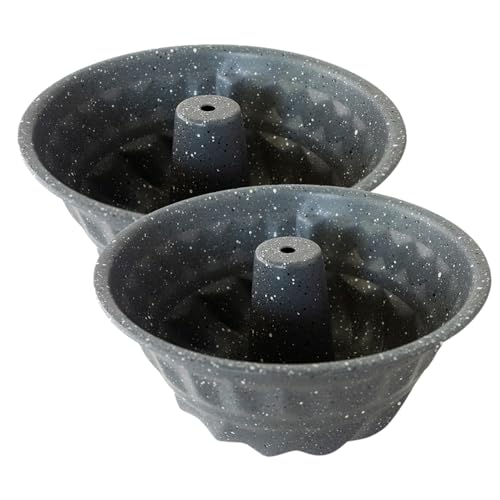 Heluok 6 Fluted Cake Pan Nonstick Tube Pans Set of 2 Carbon Steel Round Buntz Baking Mold Fluted Tube Bakeware for Pumpkin Cake Pudding Brownies Bread - Marble