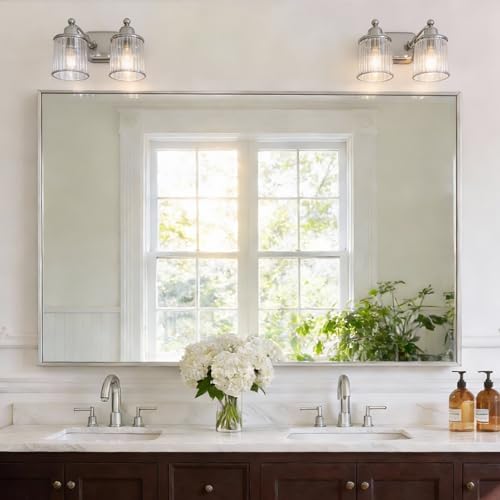 Image of COFENY 36x55inch Bathroom Mirror, Silver Rectangle Mirror with Thin Metal Frame, Large Rectangular Wall Mirrors for Bathroom, Living Room, Hair Salon, Big Mirror Hang Horizontal /Vertical