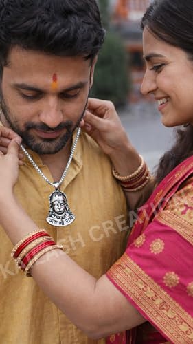 Image of Unisex Stainless Steel Silver Hanuman Ji Pendant Necklace - Lord Mahabali, Meditation Pose, Gada Design, Bajrang Bali, Veer Hanuman & Devotional Face Locket with 24 Inch Chain for Men & Women