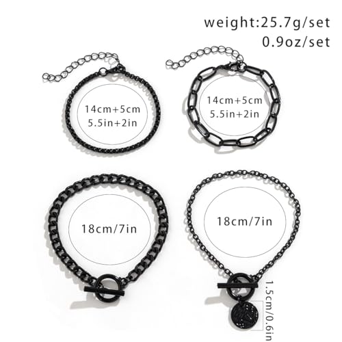 4Pcs Goth Black Stackable Bracelets Set for Women Gothic Statement Gold Coin OT Buckle Bracelet Vintage Paperclip Chain Y2k Party Hallowmas Jewelry Gifts2