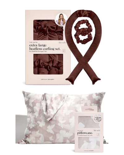 Kitsch Satin Heatless Curling Set and Satin Pillowcase (Champagne Butterfly) Bundle