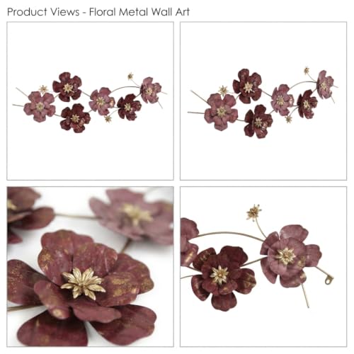 Image of SMILES GIFT Luxury Imported Wall Hanging | Handcrafted Maroon Metal Flower Wall Decoration | Home Decor for Living Room & Office
