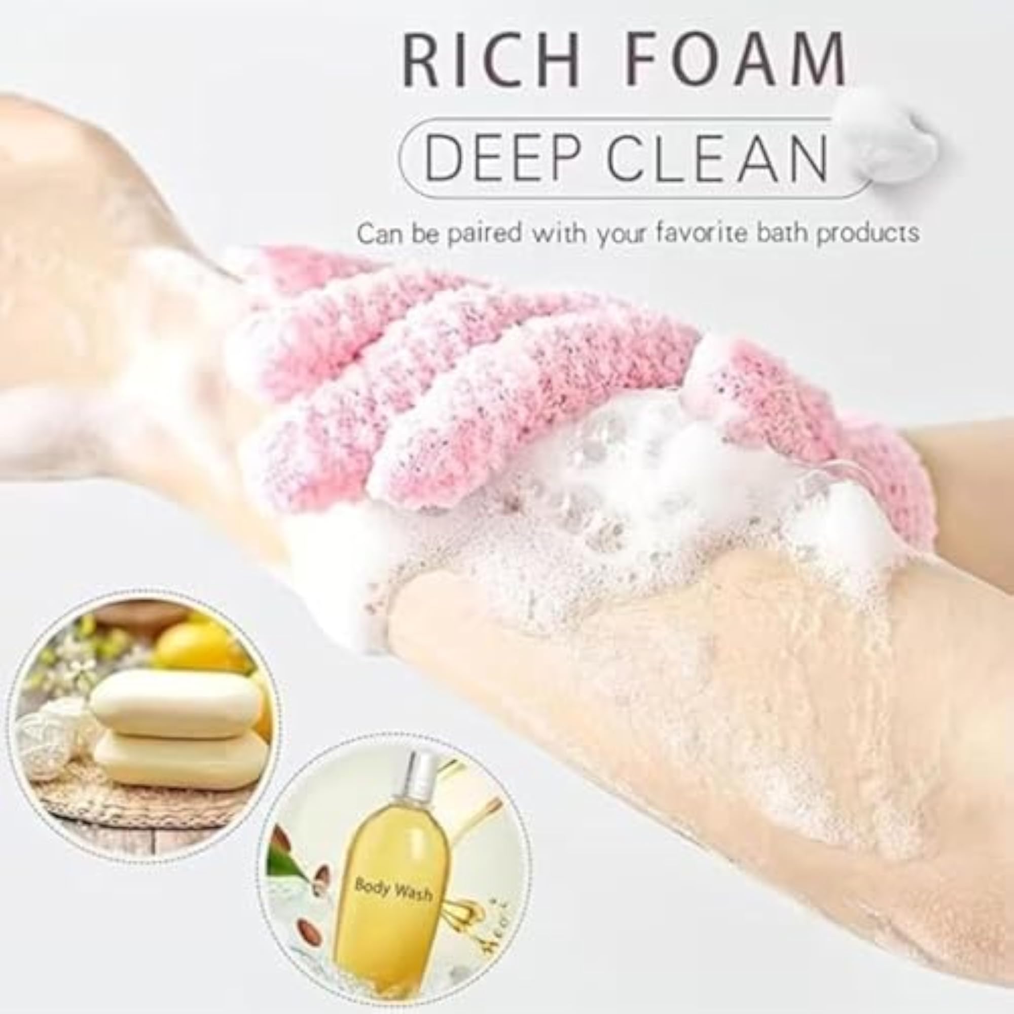 Exfoliating Bath Gloves, 100% Nylon, Double Sided Scrubber