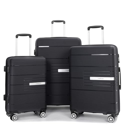 Tripcomp Luggage 3 Piece Sets Suitcase Set with Double Spinner Wheels, Lightweight Carry On Hardside Travel Luggage with TSA Lock, (20/24/28) (Black)