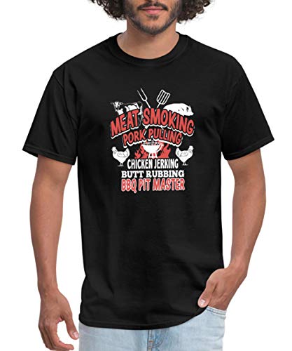 Spreadshirt Meat Smoking Pork Pulling BBQ Pit Master Men's T-Shirt, 3XL, Black