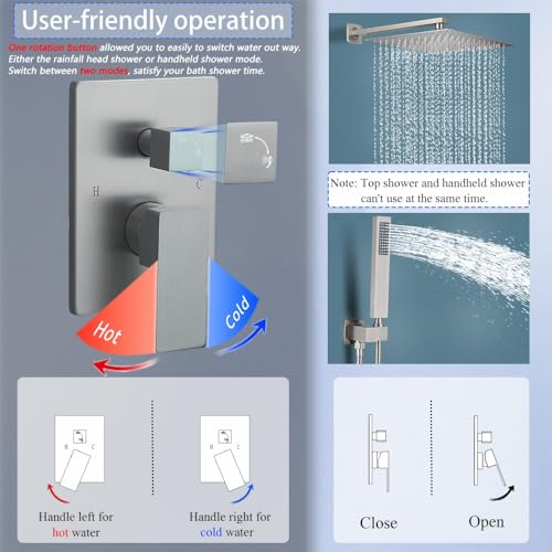 Image of Shower Faucet Set 16 Inch Wall Mount Rain Shower System, All Metal Shower Fixtures - Brushed Nickel