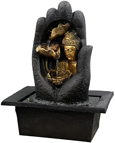 GEEZY Indoor Tabletop Fountain Water Feature LED Lights Polyresin Statues Home Decoration (Lotus Fountain)