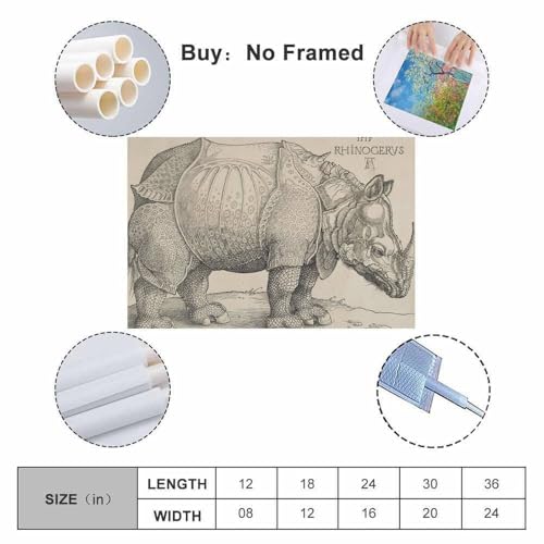 Toile Albrecht Dürer Rhinocéros poster déco esthétique rétro u - 2