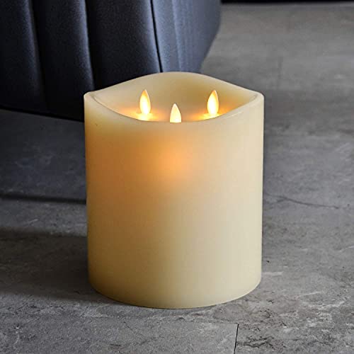 Aglary Extra Large 6”X 6" Battery Operated Pillar Candles,Vanilla Scent 3 Moving Wick Electric Candles With Remote Control, Timer Function, Ivory #TOP1