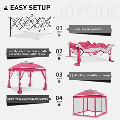 Meetleisure 11'X11' Pop Up Gazebo For Patios Gazebo Canopy Tent With Sidewalls Outdoor Gazebo With Mosquito Netting Pop Up Canopy Shelter Wedding Tent With Aqua Shade, Pink #TOP4