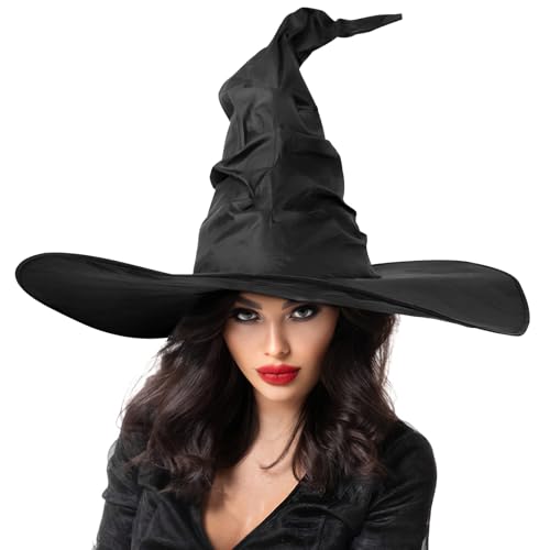 Chapéu bruxa mulher chapéu de bruxa torcido preto Witch Hat dobrável Witch Hat para carnaval, Halloween, bailes de máscaras
