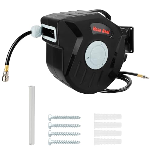 Trintion Hose Reel 20m+2m,Retractable Air Hose Reel Includes Wall Fixings,180° Pivot Swivelling,Long Reach