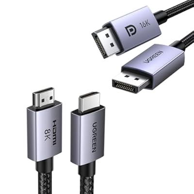 UGREEN DisplayPort Cable 2.1 [VESA Certified] DP2.0 80Gbps Support 16K@60Hz 8K@240Hz 4K@240Hz HDR Bundle with 8K HDMI 2.1 Cable 48Gbps 6.6FT, Certified Ultra High Speed HDMI Cord Aluminum