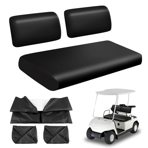 Image of Golf Cart Front Seat Covers Staple On Replacement for Yamaha G11 G14 G16 G19 G20 G21 G22 Golf Cart Seat Black Micro Fiber Leather Seat Cover