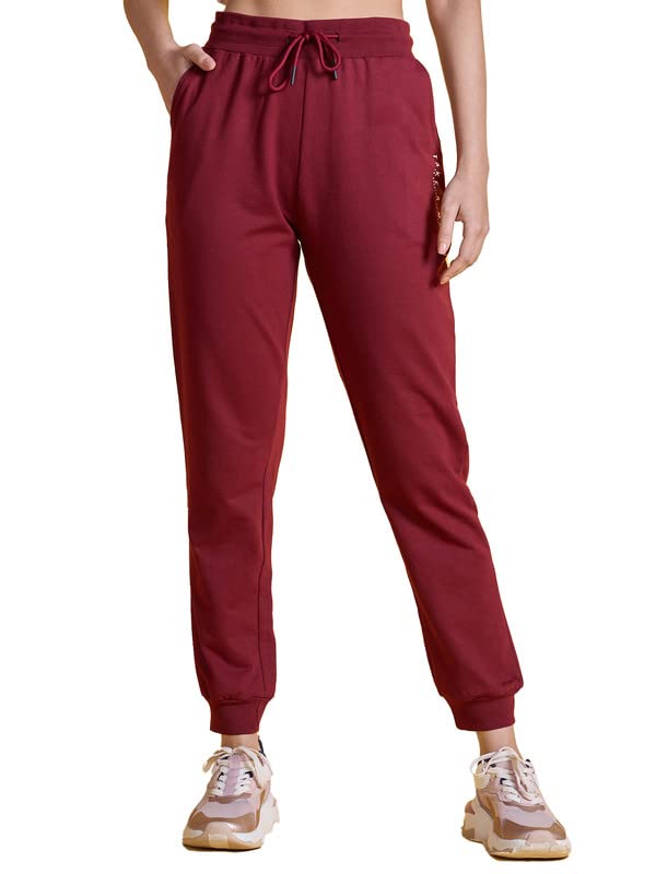 NYKDAll Day Iconic Ribbed Super Comfy Stylish Cotton Printed Joggers/Trackpant for Women & Trendy Design for All Occasions Sweatpants & Joggers, NYAT273, Wine, XXL, 1N