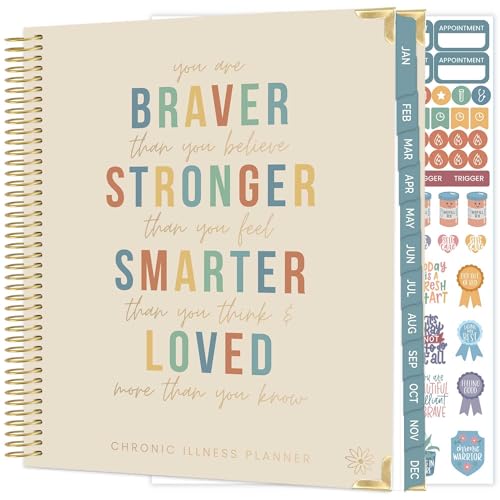 bloom daily planners Undated Chronic Illness Planner & Medical Journal - 12 Month Pain & Symptom Tracker, Mood & Medication Log, Appointment Organizer (7” x 9”)- You Are Stronger Than You Think