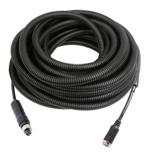 Image of 4 Pin Backup Camera Cable with Corrugated Tube Cover, 4 Pin Aviation Extension Cord, Weatherproof, Compatible with Rearview Camera Systems, Radar DVRs, CCTV Security Systems(33FT /10M)