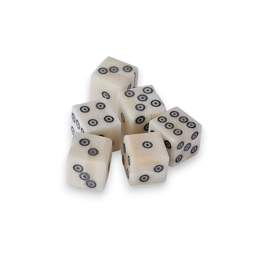 D6 Viking/Medieval Betting Bone Dice Set of 6 - (9/16 Inch or 14-15 mm) Thick (Bone, 14 mm)