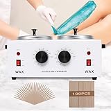 Wax Warmer Double Pot, Professional Electric Heater for Facial, Body, Spa, and Salon, 1.2L Dual Adjustable Temperature with 100 Wooden Craft Sticks, Hair Removal