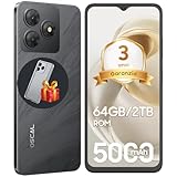 OSCAL Flat 2C Movil 2026 Android 14 6.56' Pantalla HD+ Smartphone, 5000mAh, 6GB+64GB/2TB, 13MP+8MP/4G Dual SIM/8-Core/Face ID/OTG/GPS/Funda de Móvil/3 Años Garantía Telefonos Moviles Libres - Negro