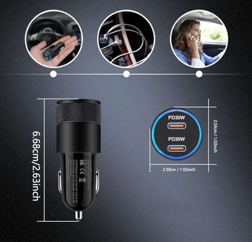 Bloque de enchufe de coche para iPhone 15 Pro Max y Galaxy S24 con carga rápida tipo C 60W 4
