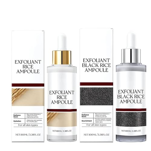 Exfoliante de arroz blanco y negro, set de ampollas Glow Rice Duo, gel exfoliante facial que elimina las células muertas, hidrata y reduce los poros. (C)