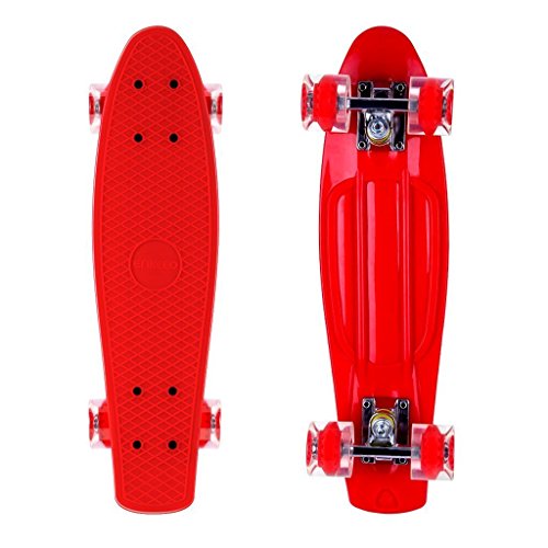 Enkeeo 22 Inch Plastic Cruiser Skateboard with Sturdy Deck 4 PU Casters for Kids, Youths and Adults, Red