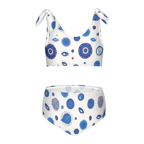 KLL Turkish Blue Evil Eye Dots Minimalist Girls 2 Piece Bikini Set Quick-Dry Swimsuits Swimming Suits Adjustable Strap