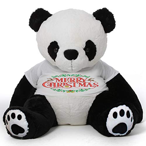 Hug'n'Feel® Soft Toys Big Teddy Panda Wearing Merry Christmas T-Shirt 6 feet Panda_T Shirt_Merry Christmas Day Plush & Stuffed Toys