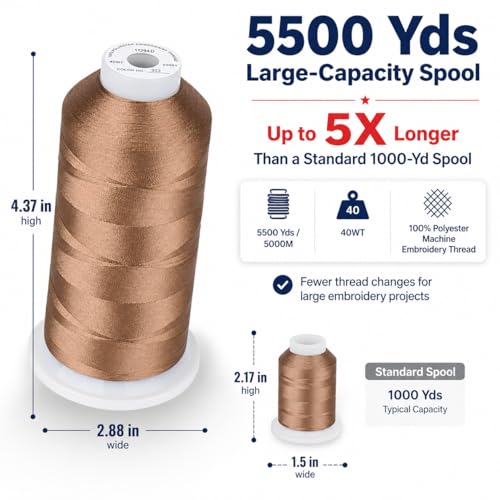 Image of Simthread 5500Yds /5000M 40WT Polyester Embroidery Thread Light Brown 323 | High-yardage 5000M spool offers smooth feeding and stable 40WT polyester thread for home and commercial embroidery machines.