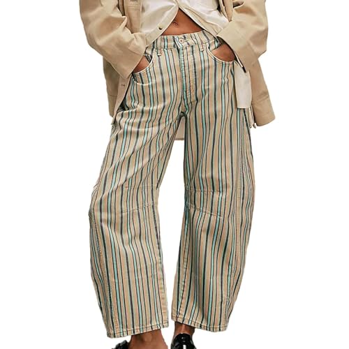 Womens Barrel Jeans Boyfriend Baggy Jeans Floral Print Denim Ankle Pants Wide Leg Mid Rise Sweatpants Y2k Patchwork