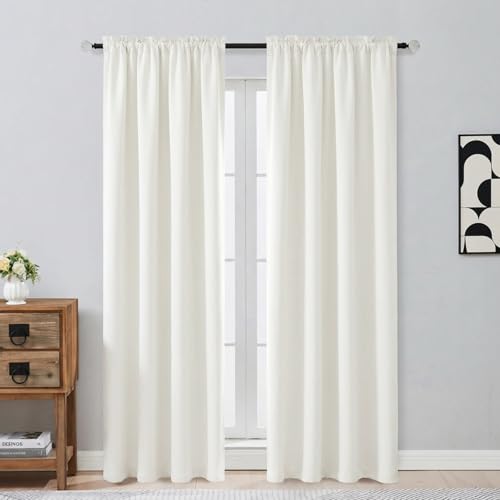 Image of Ivory Window Curtains 84 Inches Long 2 Panels, Soft Fabric Thermal Insulated Light Filtering Curtains for Bedroom Living Room, Dual Rod Pocket Design Modern Window Drapes, 2x40Wx84L Inches