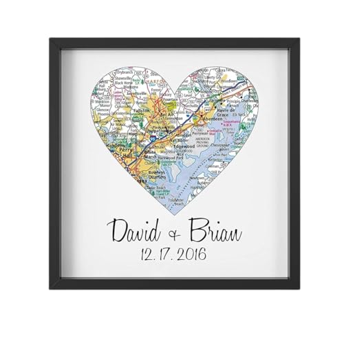 Unique Gay Wedding Gift for Couple Framed Map Art Heart Map Gay Marriage Gift LGBT Wedding