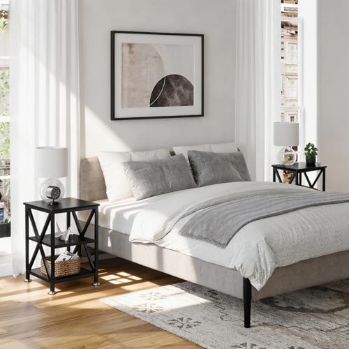 TooCust Square End Table with Storage Shelf, 16" D X 16" W X 24" H, 3-Tier End Table Living Room, Black Metal End Tables, X-Shaped Night Stand for Bedroom, Farmhouse Wood End Tables Black by TooCust - Used condition - Image 7