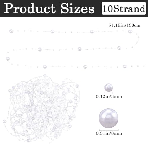 GORGECRAFT 10 Strands Artificial Pearl String White 3-8mm Faux Pearl Beads Chain Garland Decoration for Floating Candles Centerpiece Vase Filler Christmas Wedding Party Ornaments DIY Crafts - Image 2