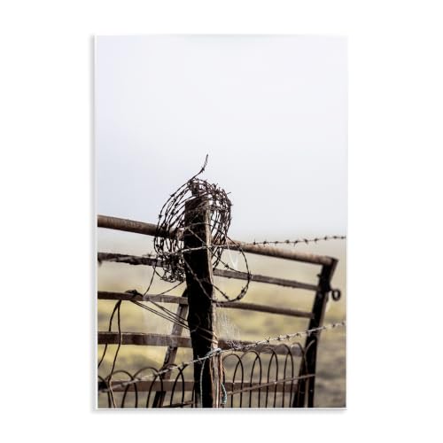 'Rural Meadow Fence Barbed Wire Countryside'| Wall Plaque Art