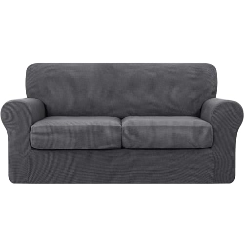 CHUN YI Stretch Sofa Slipcovers 2-Piece Couch Cover Furniture Protector Arm Chair Loveseat Coat Soft High Elastic Material, Checks Spandex Rhombus Fabric(X-Large,Cream White)