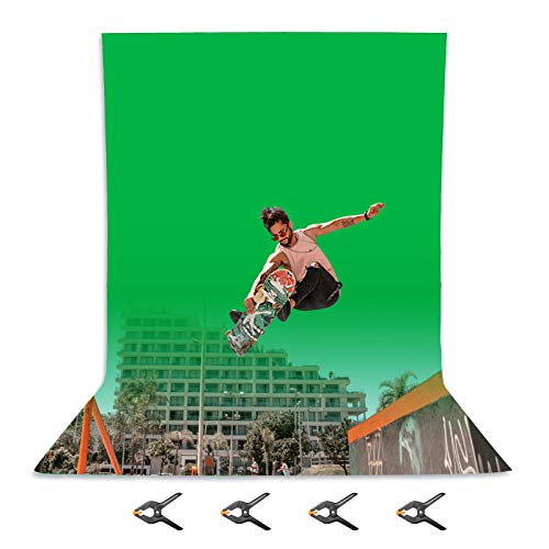 EMART 10 X 20 ft Photography Green Screen Backdrop, Extra Large Chromakey Greenscreen with 4 Clamps, Muslin Cloth Background for Zoom, Streaming, Gaming, Studio Photo Video, Photoshoot
