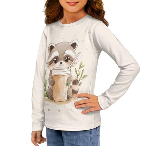 Image of Girls Long Sleeve Shirt with Cute Graphic Casual Pullover Tops 3-16Y
