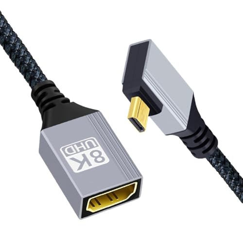 xiwai 8K Micro HDMI 2.1 Type-D Male Right Angled 90 Degree to HDMI Female Extension HDTV Cable for Monitor DV Camera Laptop Portable 17cm