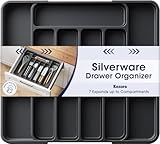Kitsure Silverware Organiser, Adjustable Kitchen Drawer Storage Tray, Utensil & Cutlery Tray for Classified Storage, Versatile Kitchen Organiser, Black, 30.8 × 3.9 × 20.5–35.3 cm