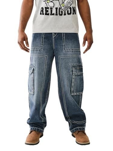 True Religion Men's Denim Big T Cargo Pants with Signature Stitching2