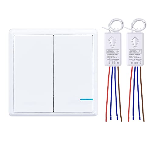 Thinkbee 80~275V Wireless Lights Switch Kit for 1000W Lamps, RF Switch with 10A Receiver, IP66 Waterproof Wall Switch Remote Control Up to 1700ft, Freely Expand Lighting System without Tearing Walls