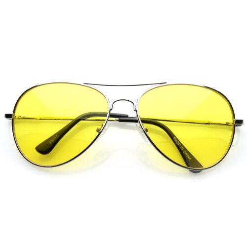zeroUV Colorful Premium Silver Metal Aviator Glasses with Color Lens Sunglasses (Yellow)