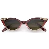 zeroUV 50s Vintage Cat Eye Sunglasses for Women UV400 Embellished with Rhinestones, Pinup Girl & Rockabilly Accessories 50mm (Red-Fade)