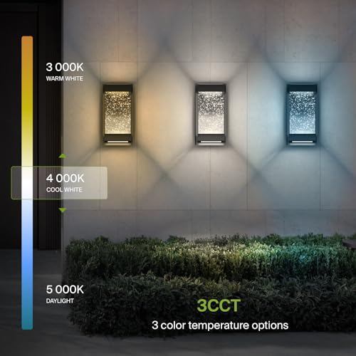 Image of ASD LED 12 inch Bubble Glass Wall Light Fixture, Outdoor & Indoor Seeded Sconce | 3CCT, Waterproof, Dimmable, Up-Down Glow, ETL Listed | 22W 500LM 3000-5000K 120V | Exterior Porch Lighting | Black