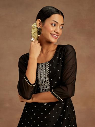 Image of Libas Woven Design Silk Blend Straight Kurta